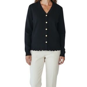 St. John Basics VTG Black Ruffle Scallop Knit Cardigan Quiet Luxury Size 6 F2 02